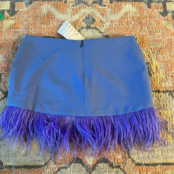 NWT - Danielle Guizio Feather Trimmed Mini Skirt - Periwinkle Blue - Small - Picture 6 of 8